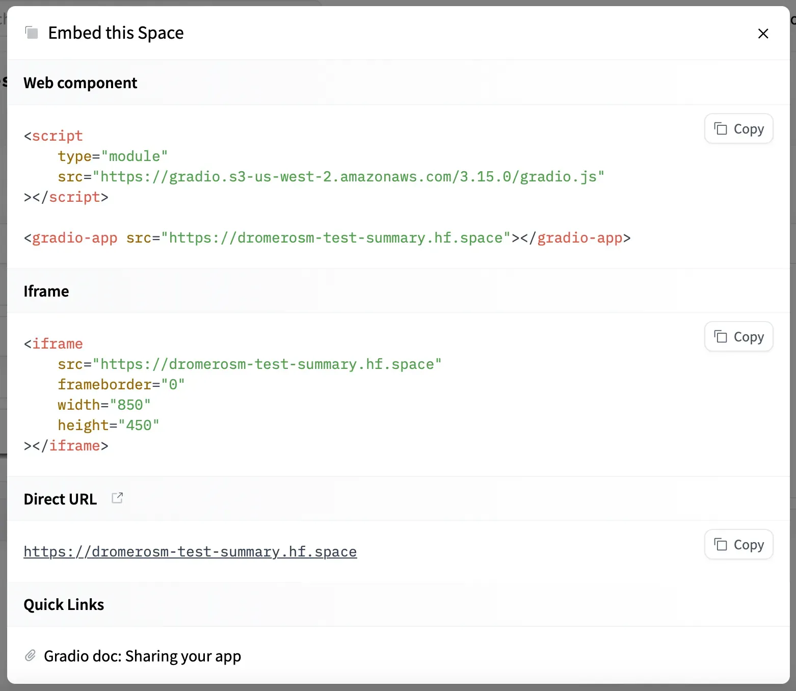 Opciones de embebido