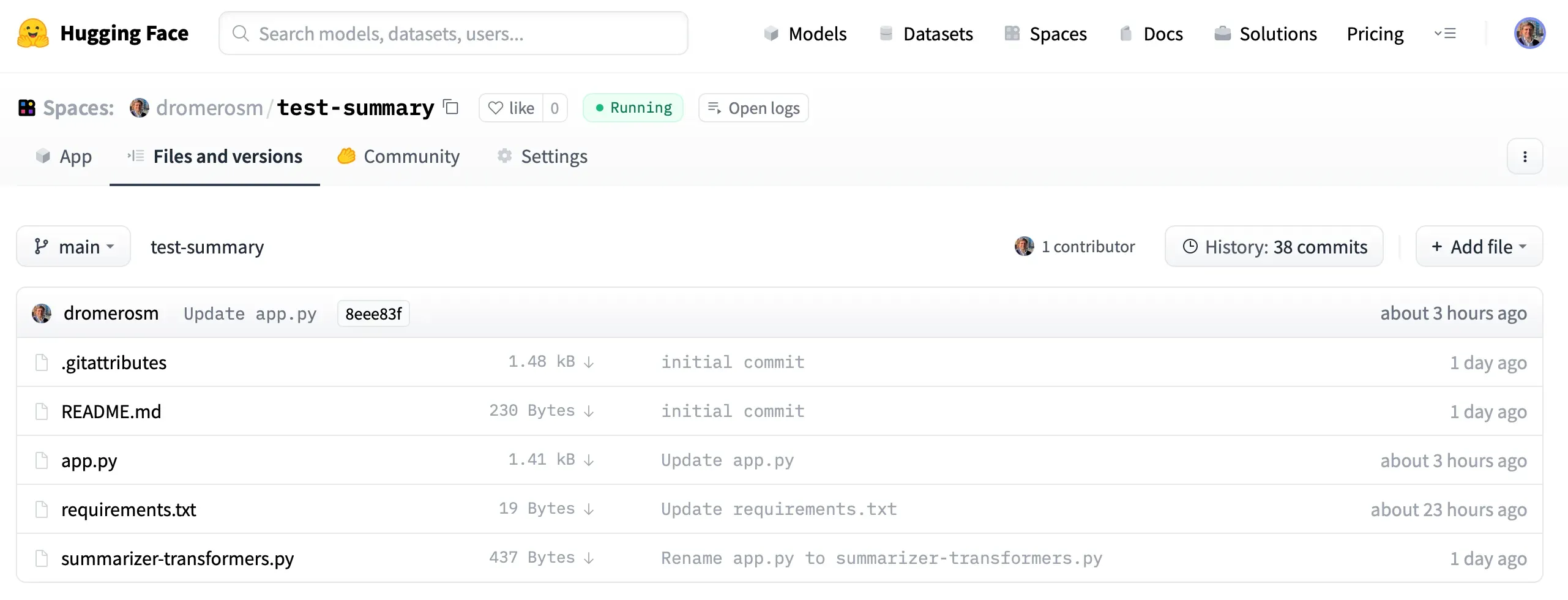 Pestaña de Files and Versions